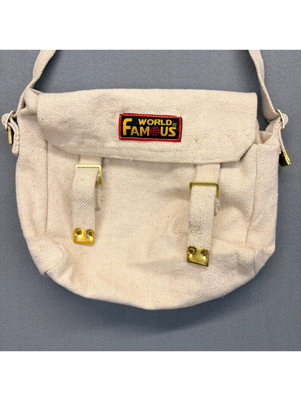 World Famous Haversack Messanger Bag Cream Canvas Shoulder Bag